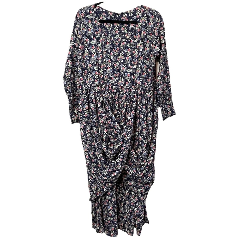 Vintage Dress To Kill Jane‎ Mohr Floral Navy Floral Dress Cottagecore Grannycore - Picture 13 of 16